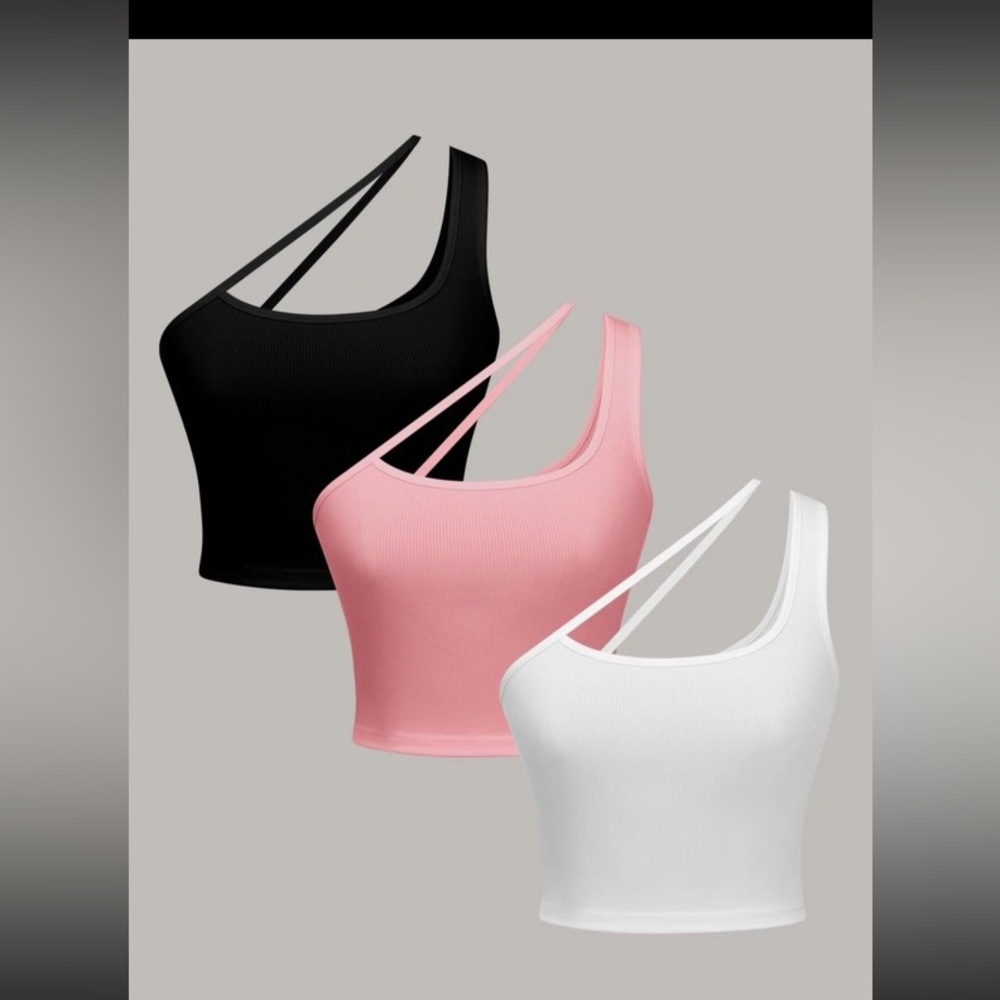 3pcs solid crop tank top